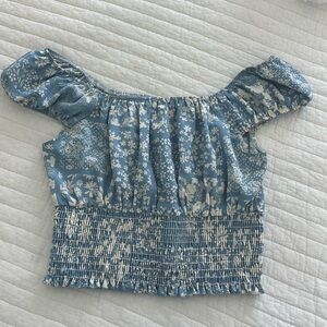 Blue and white floral crop top